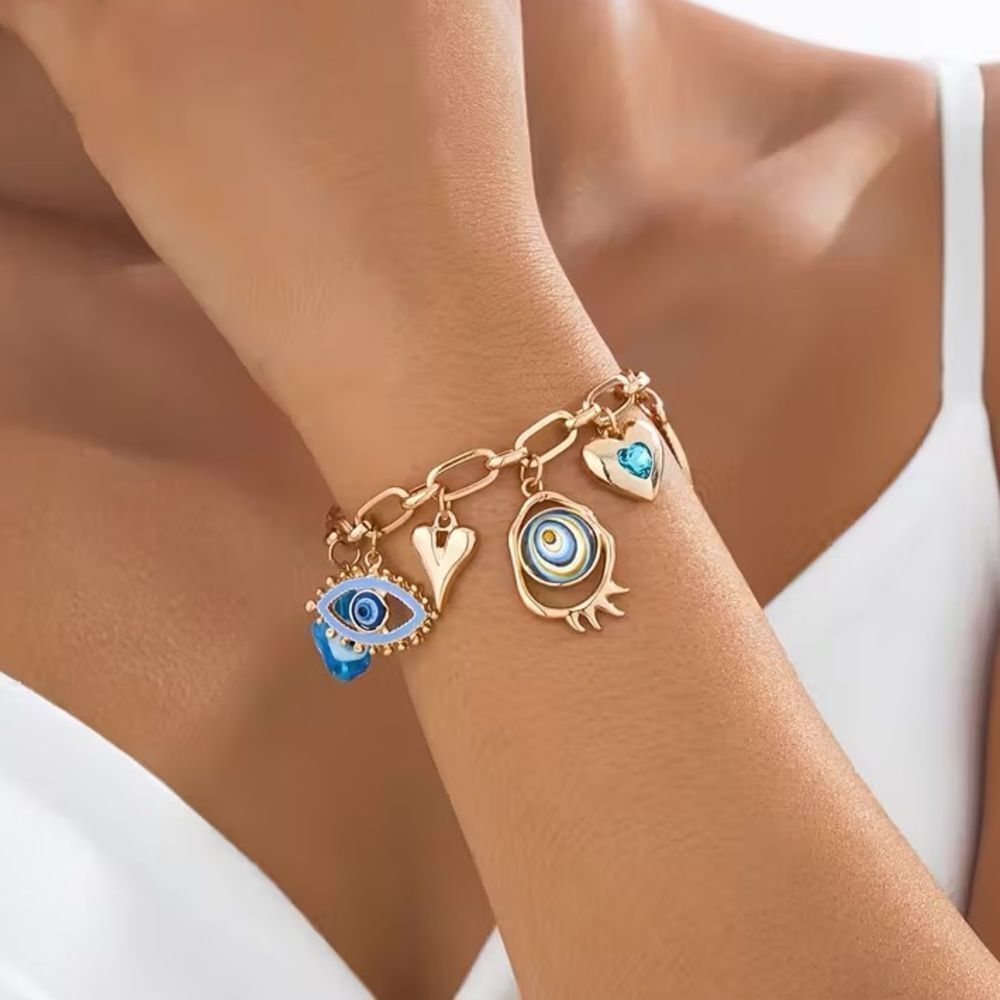Gold Evil Eye Charm Bracelet N1898